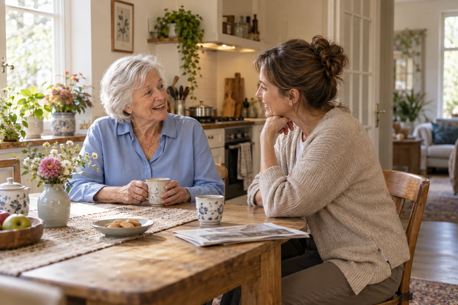 Een rustig gesprek aan de keukentafel